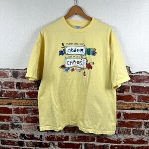 Vintage Funny Shirt Size 2XL Yellow Short Sleeve Keep Your Order Out of My Chaos